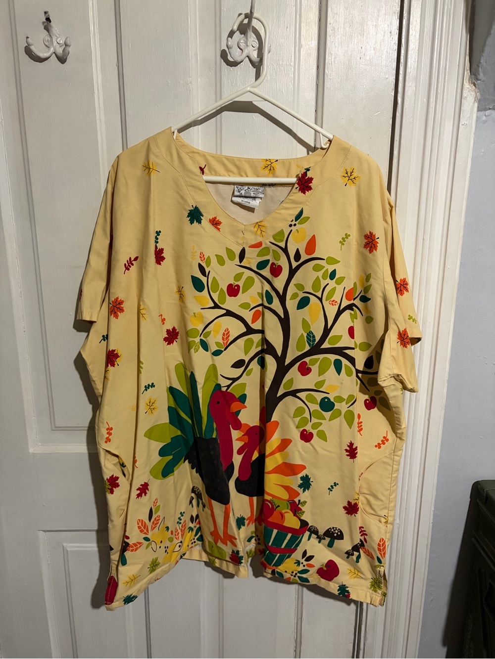 3X Yellow Turkey Thanksgiving Scrub Top